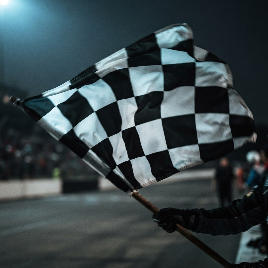 Checkered racing flag in motion, representing the Indianapolis 500 event theme