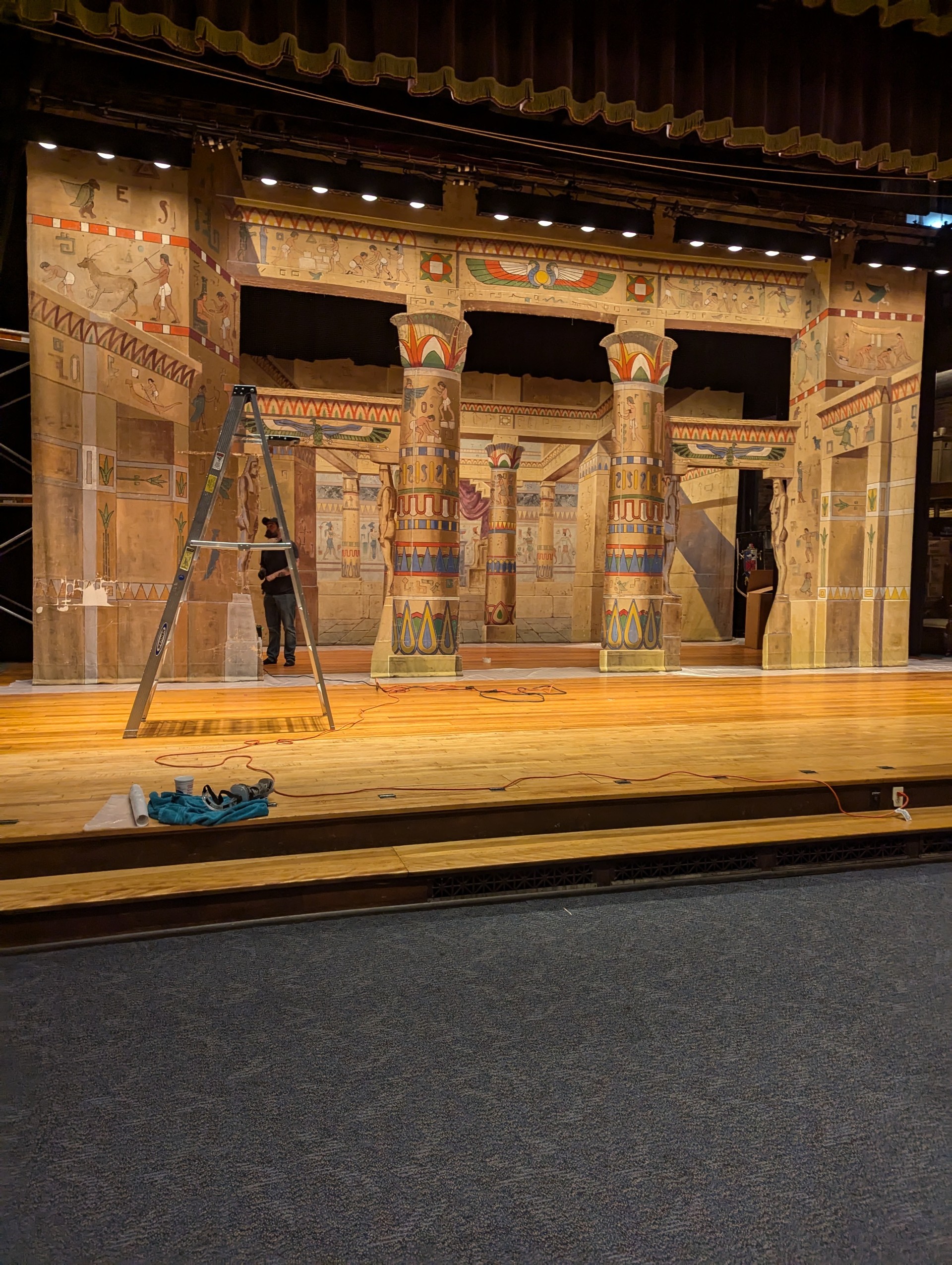 Restored 1920s dry pigment Egyptian temple scenic theatre backdrop